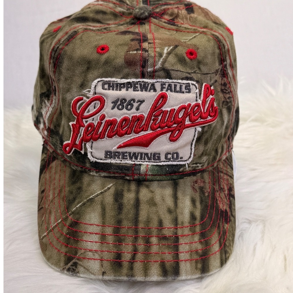 Leinenkugel Brewing Co Camo Hat Red Stitching Join Us Out Here Strapback Cap